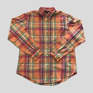 Ralph Lauren Custom Fit Orange Plaid Preppy Long Sleeve Cotton Shirt XL